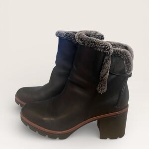 Naturalizer Valene Black Leather Faux Fur Cuff Ankle Boots Size 11